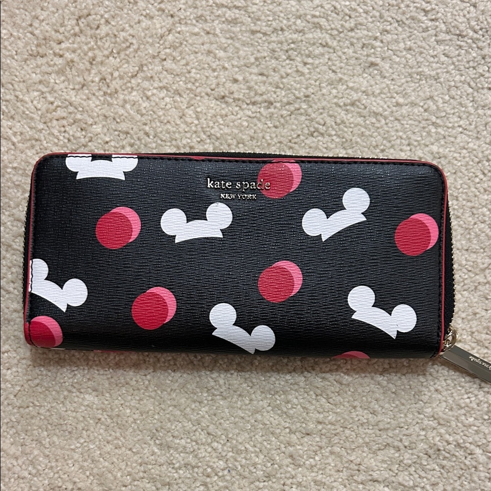 Kate Spade Disney Black Wallet with Pink and White Accents